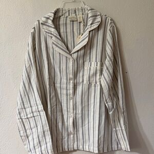 Striped Button-Up Cotton Pajama Top by Telluride Clothing Company- Cream & Gray